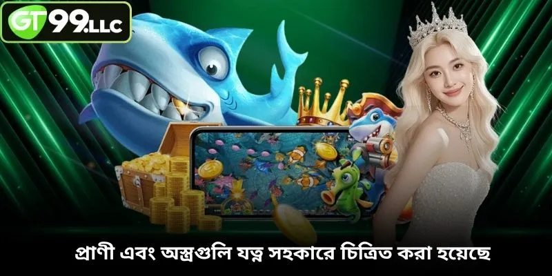 প্রাণী এবং অস্ত্রগুলি যত্ন সহকারে চিত্রিত করা হয়েছে
